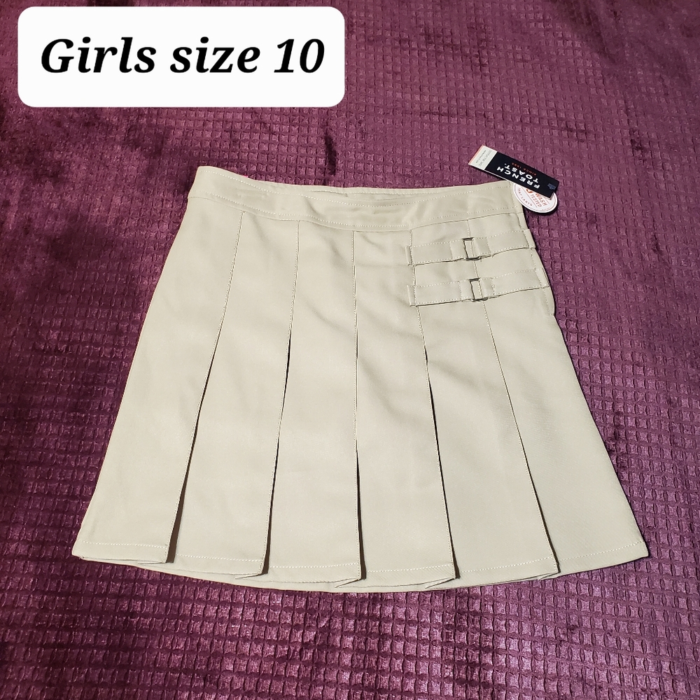 French Toast Girl's Khaki Uniform Pleated Skirt Adjustable Waist Size10
